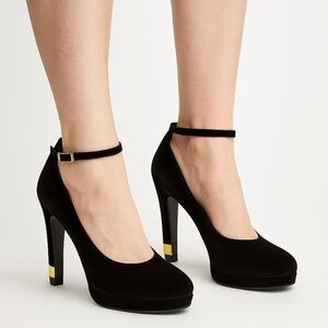 Etro Milano Black Velvet Detachable Ankle Strap Platform Heels EU 37